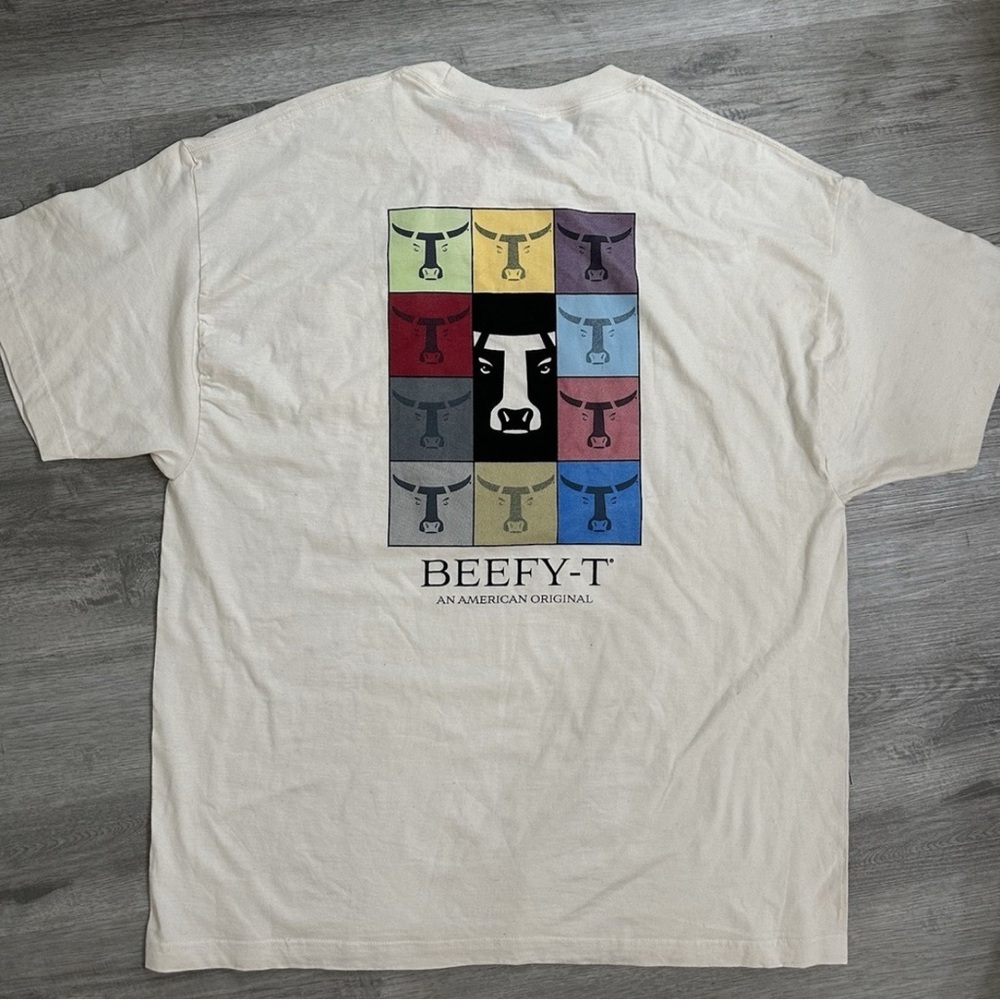 RARE NWT Hanes Beefy-T Pocket T-Shirt with Beefy T Bull Logo Size XL Men's - Picture 2 of 6